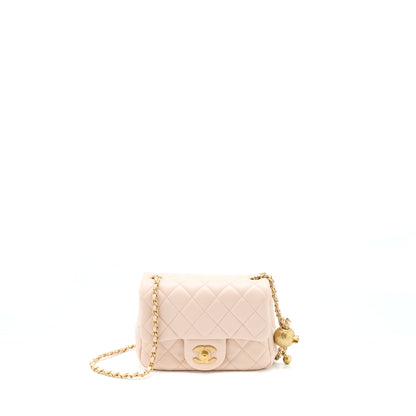 Chanel 22C Pearl Crush Mini Square Flap Bag Lambskin Light Beige