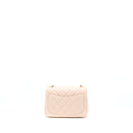 Chanel 22C Pearl Crush Mini Square Flap Bag Lambskin Light Beige