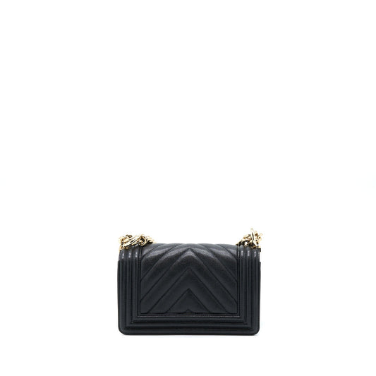 Chanel Small Boy Bag Chevron Caviar Black L