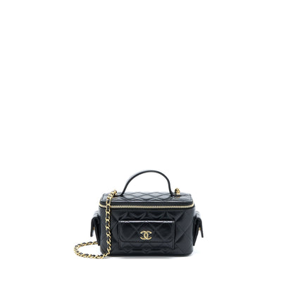 Chanel 22K Top Handle Pocket Long Vanity With Chain Black
