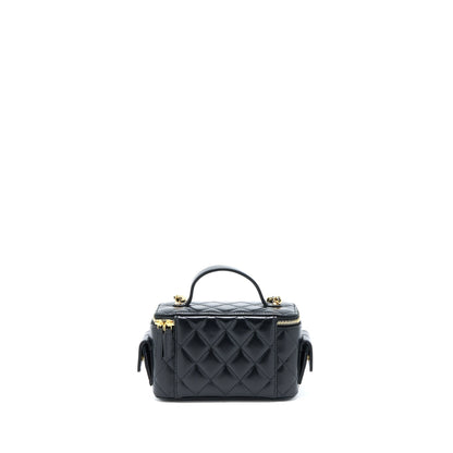Chanel 22K Top Handle Pocket Long Vanity With Chain Black