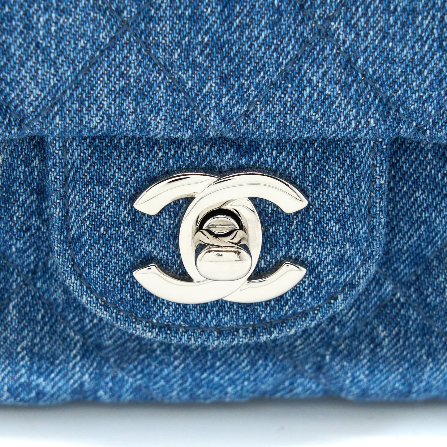 Chanel 20B Mini Square Flap Bag CC Print Denim Blue