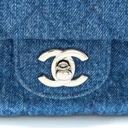 Chanel 20B Mini Square Flap Bag CC Print Denim Blue