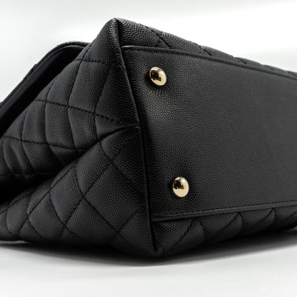 Chanel Medium Coco Handle Flap Bag Lizard Embossed Handle Caviar Black L