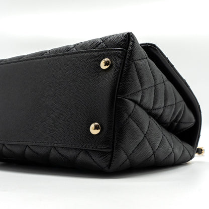 Chanel Medium Coco Handle Flap Bag Lizard Embossed Handle Caviar Black L