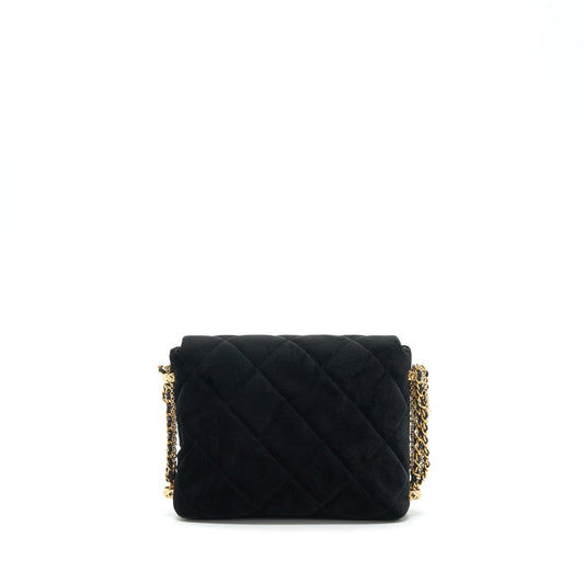 Chanel Flap Bag Leather Chain/Pearl Buckle Velvet Black