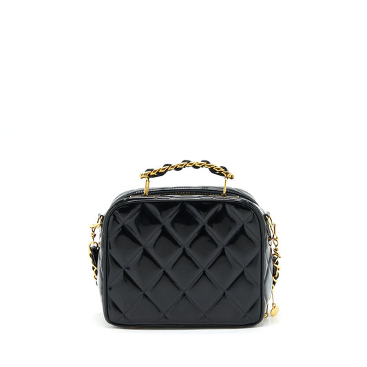 Chanel Vintage Top Handle Vanity Case Patent Black