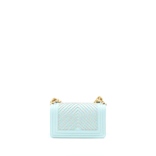 Chanel Small Boy Bag Chevron Calfskin Light Blue/Multicolour Brushed