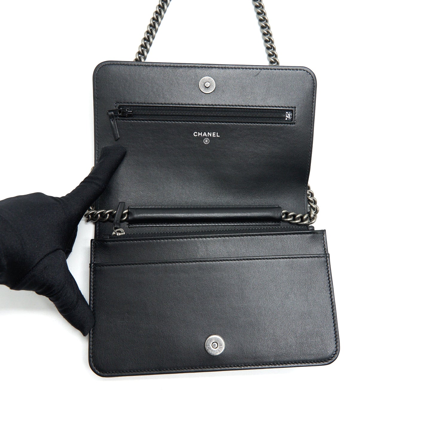 Chanel Boy Wallet On Chain Caviar Black Ruthenium Hardware