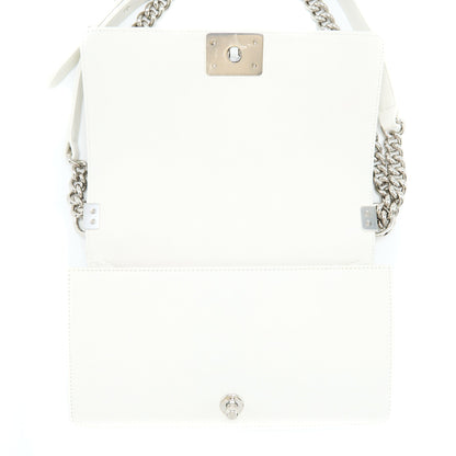 Chanel Medium Boy Bag Chevron Limited Lambskin With Pearl White