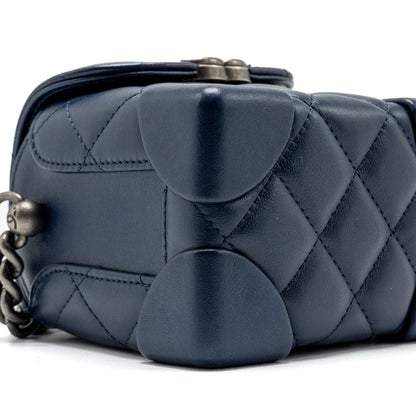 Chanel 20C mini trunk Flap bag Calfskin Navy blue Ruthenium hardware