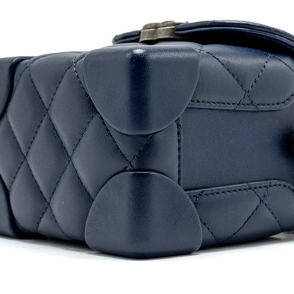 Chanel 20C mini trunk Flap bag Calfskin Navy blue Ruthenium hardware