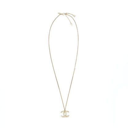Chanel CC Logo Necklace Light Gold Tone With Pearl Design