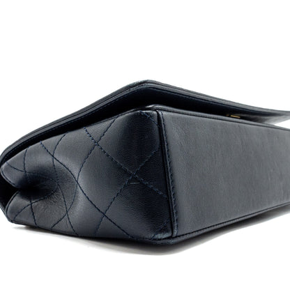 Chanel Mademoiselle Enamel Flap Bag Goatskin Navy