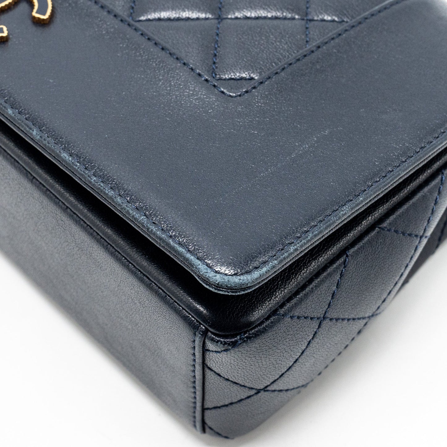 Chanel Mademoiselle Enamel Flap Bag Goatskin Navy