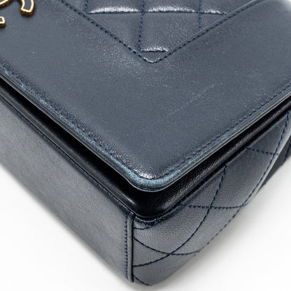 Chanel Mademoiselle Enamel Flap Bag Goatskin Navy