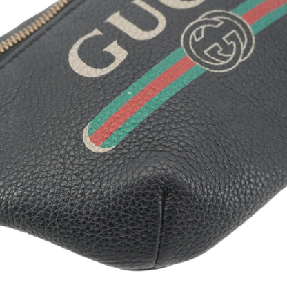 GUCCI Logo Print Small Grained Calfskin Leather Belt Bag Black 527792
