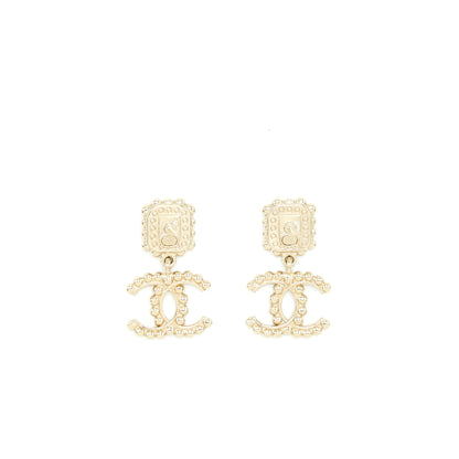 Chanel Crystal CC Drop Earrings With Pink Stud L