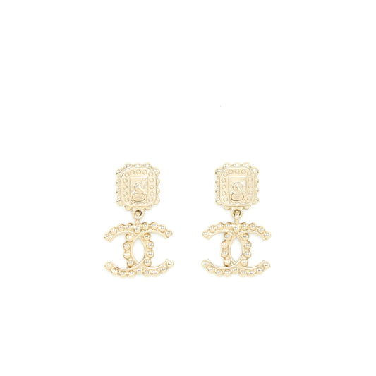 Chanel Crystal CC Drop Earrings With Pink Stud L