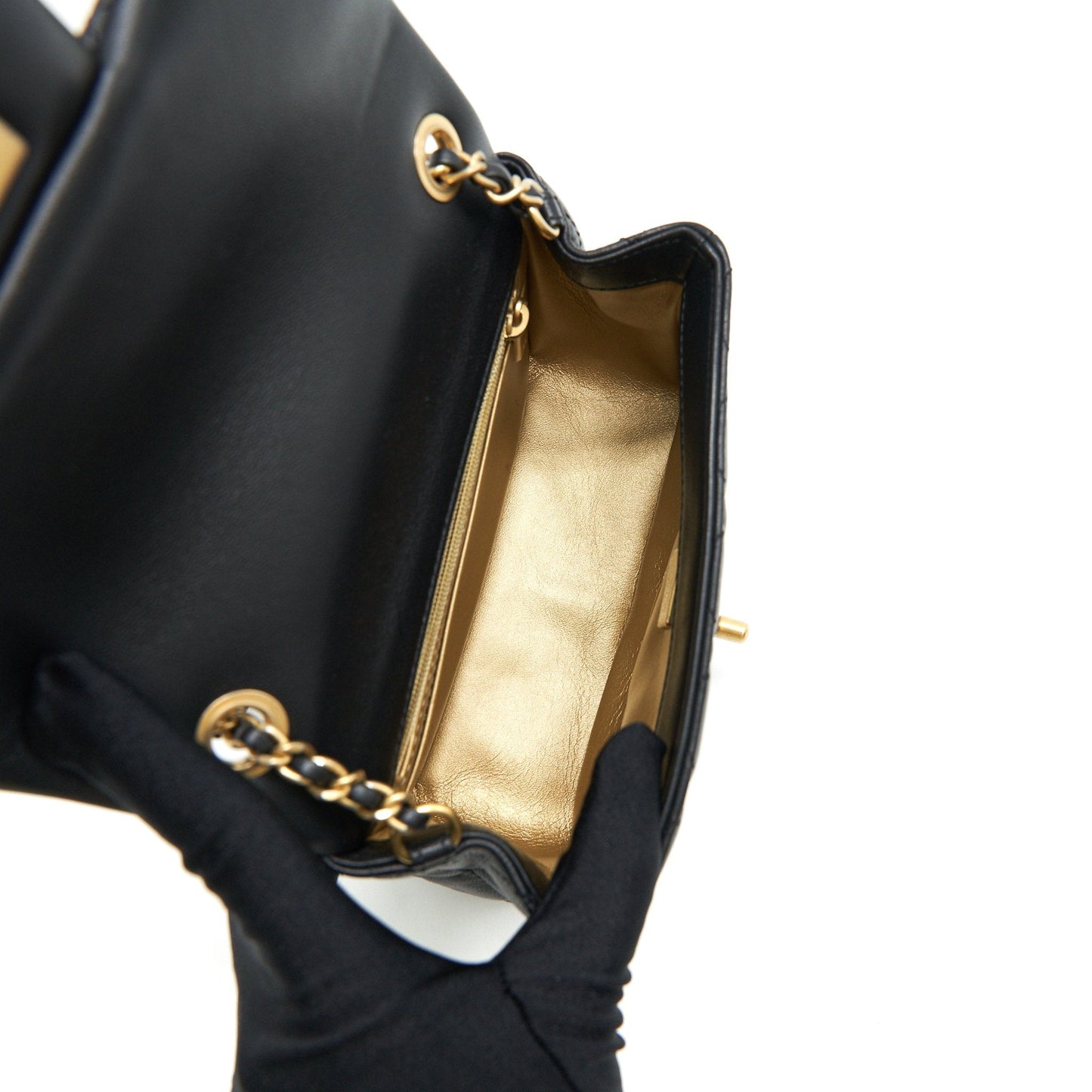 Chanel 22C Pearl Crush Mini Square Flap Bag Black Lambskin