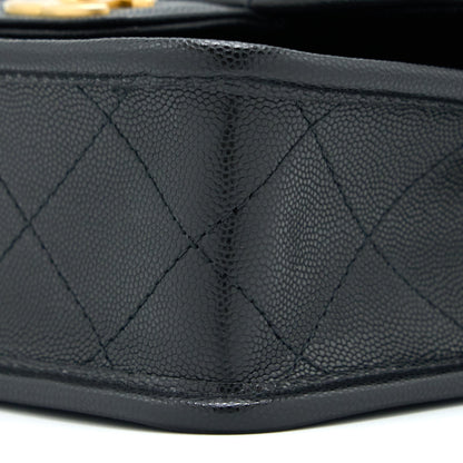 Chanel 22K Top Handle Messenger Bag Caviar Black Brushed (Microchip)