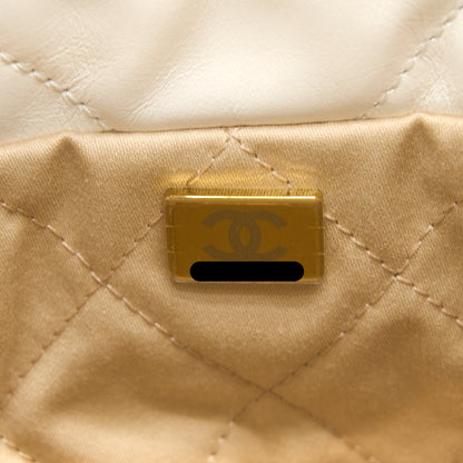 Chanel Mini 22 Bag Shiny Calfskin White Brushed  (Microchip)