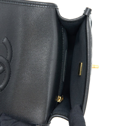 Chanel 22K Top Handle Messenger Bag Caviar Black Brushed (Microchip)
