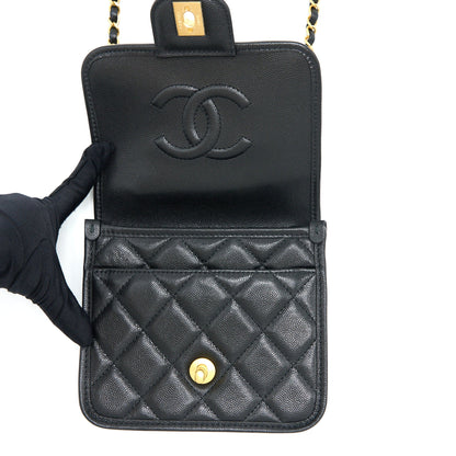 Chanel 22K Top Handle Messenger Bag Caviar Black Brushed (Microchip)