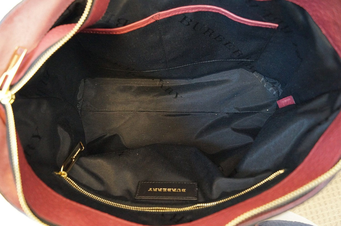 Burberry Dewsbury Red Leather Medium Check Tote Bag