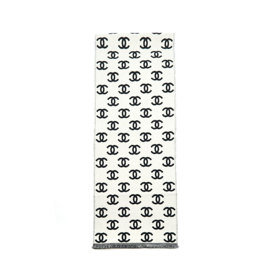 Chanel CC full logo Wool / cashmere double side scarf black/ white