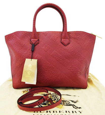 Burberry Dewsbury Red Leather Medium Check Tote Bag