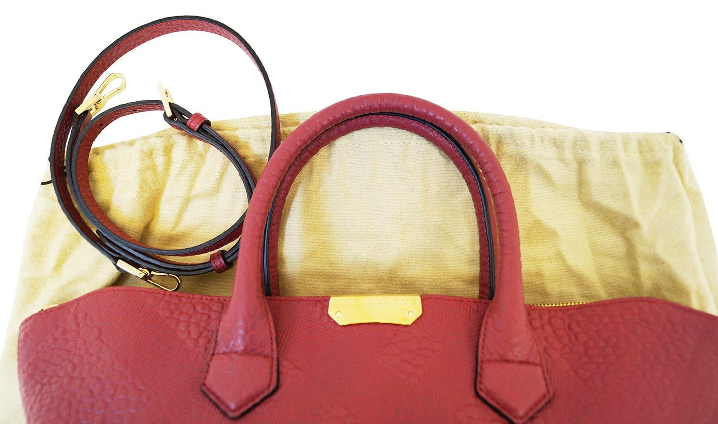 Burberry Dewsbury Red Leather Medium Check Tote Bag
