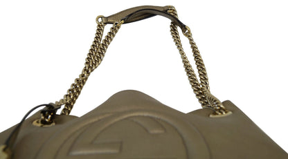 GUCCI Gold Pebbled Leather Soho Chain Tote Bag