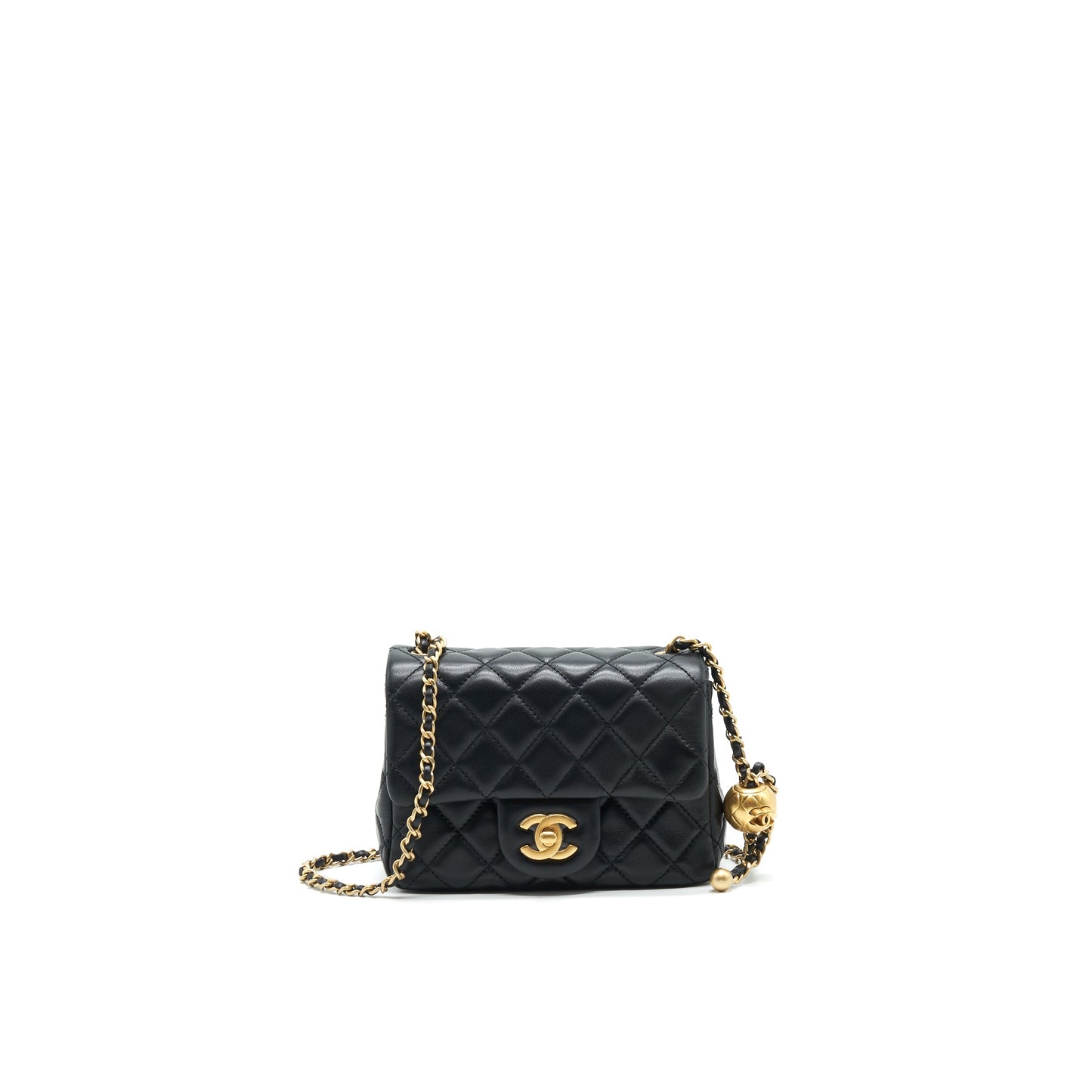 Chanel Pearl Crush Mini Square Flap Bag Lambskin Black