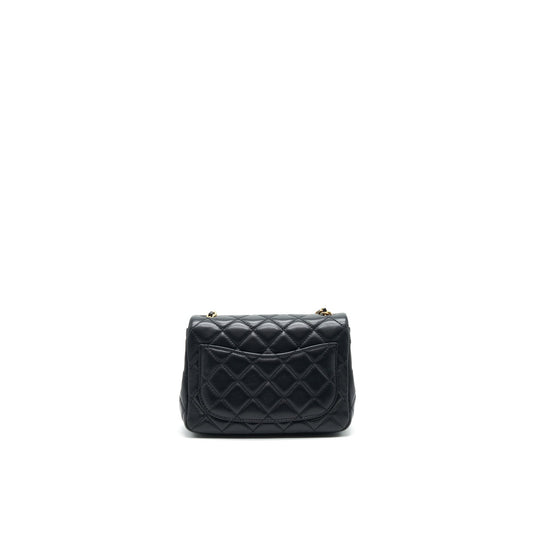Chanel 22C Pearl Crush Mini Square Rectangular Flap Bag Black （Microchip)