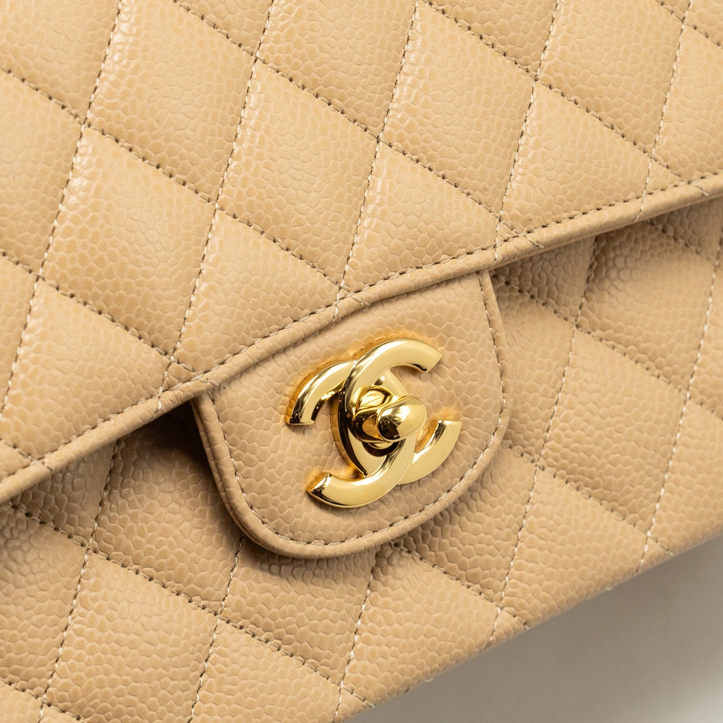 Chanel Medium Classic Double Flap Bag Caviar Beige  (Microchip)