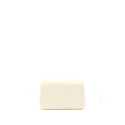 Chanel Envelop Chevron Flap Bag White With Ruthenium Gold Hardware