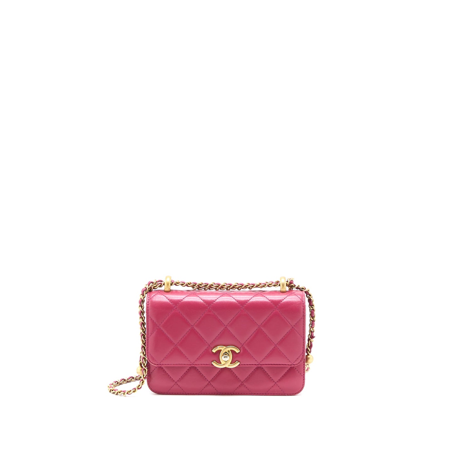 Chanel 21A Small Gold Crush Flap Bag Calfskin Raspberry Pink Brushed  (Microchip)