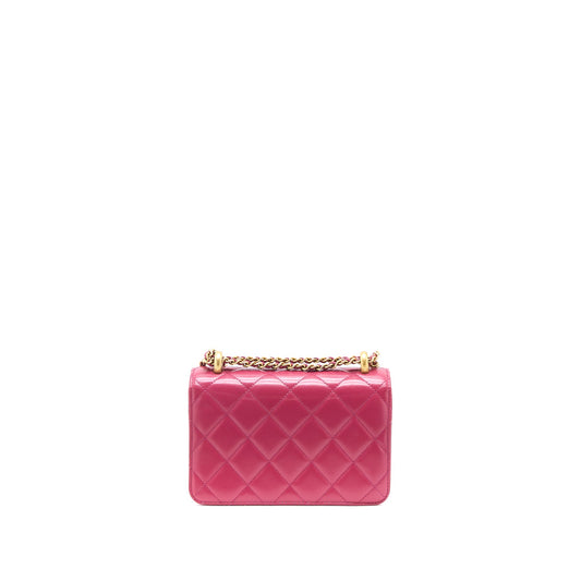 Chanel 21A Small Gold Crush Flap Bag Calfskin Raspberry Pink Brushed  (Microchip)