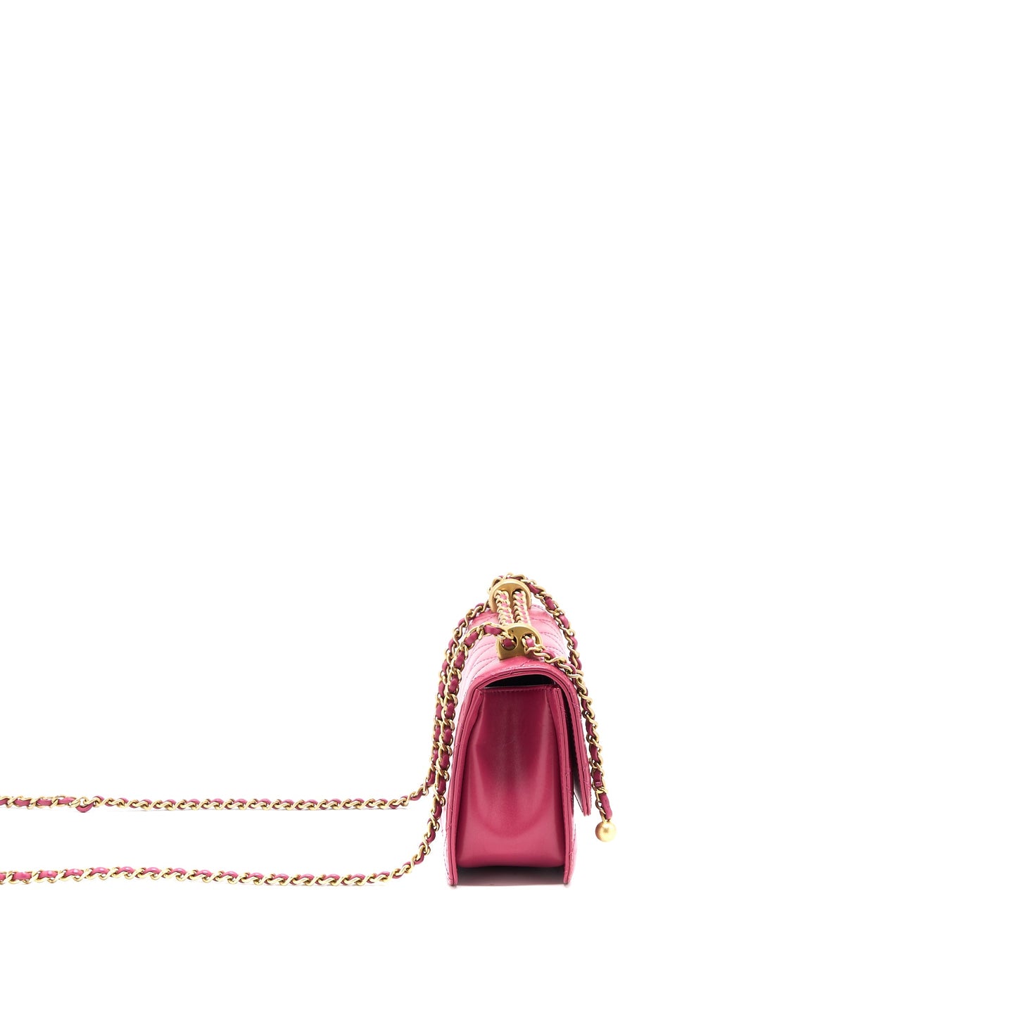 Chanel 21A Small Gold Crush Flap Bag Calfskin Raspberry Pink Brushed  (Microchip)