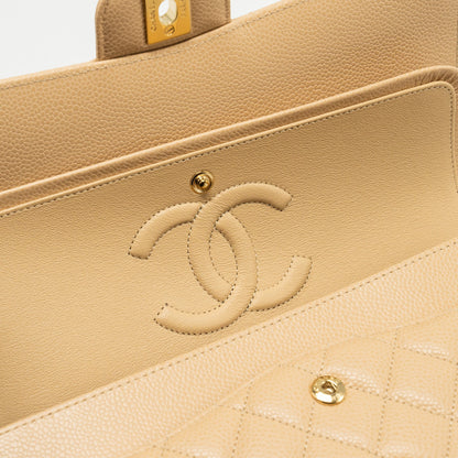 Chanel Medium Classic Double Flap Bag Caviar Beige  (Microchip)