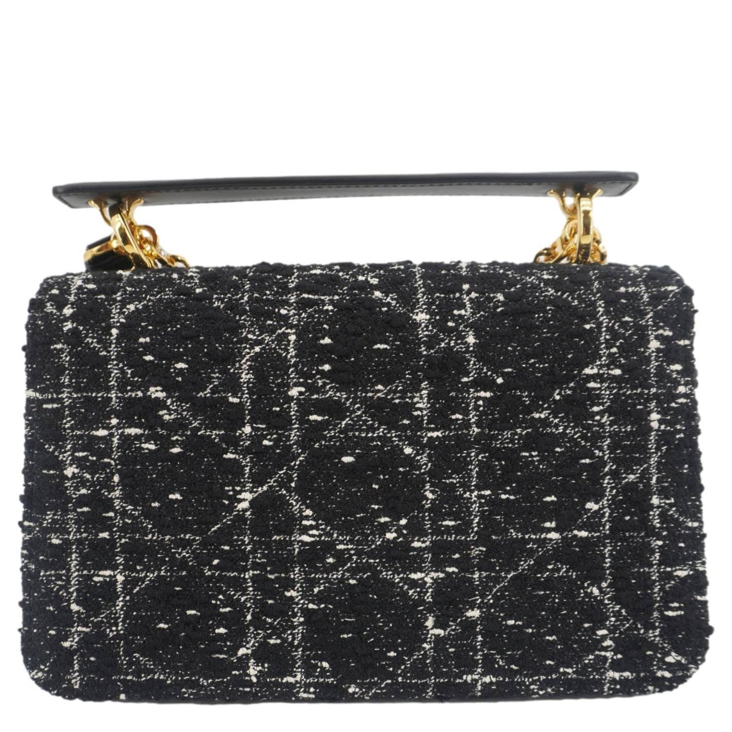 CHRISTIAN DIOR Jolie Small Cannage Tweed Top Handle Shoulder Bag Black