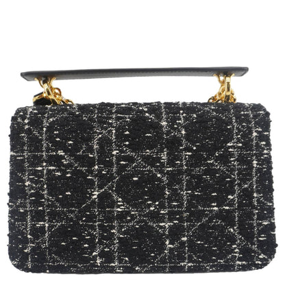 CHRISTIAN DIOR Jolie Small Cannage Tweed Top Handle Shoulder Bag Black