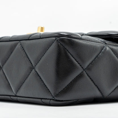 Chanel Quilted Mini Flap Bag with Detailed Chain Lambskin Black  (Microchip)