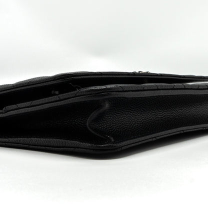 Chanel Detailed Logo Wallet On Chain Caviar Black L (microchip)