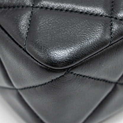 Chanel Quilted Mini Flap Bag with Detailed Chain Lambskin Black  (Microchip)