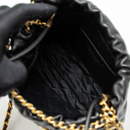 Chanel 23S Mini 22 Bag with Pearl Shiny Calfskin Black Brushed  (Microchip)