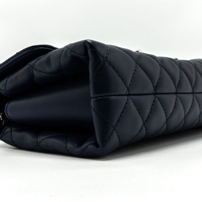 Chanel quilted long flap bag lambskin dark blue