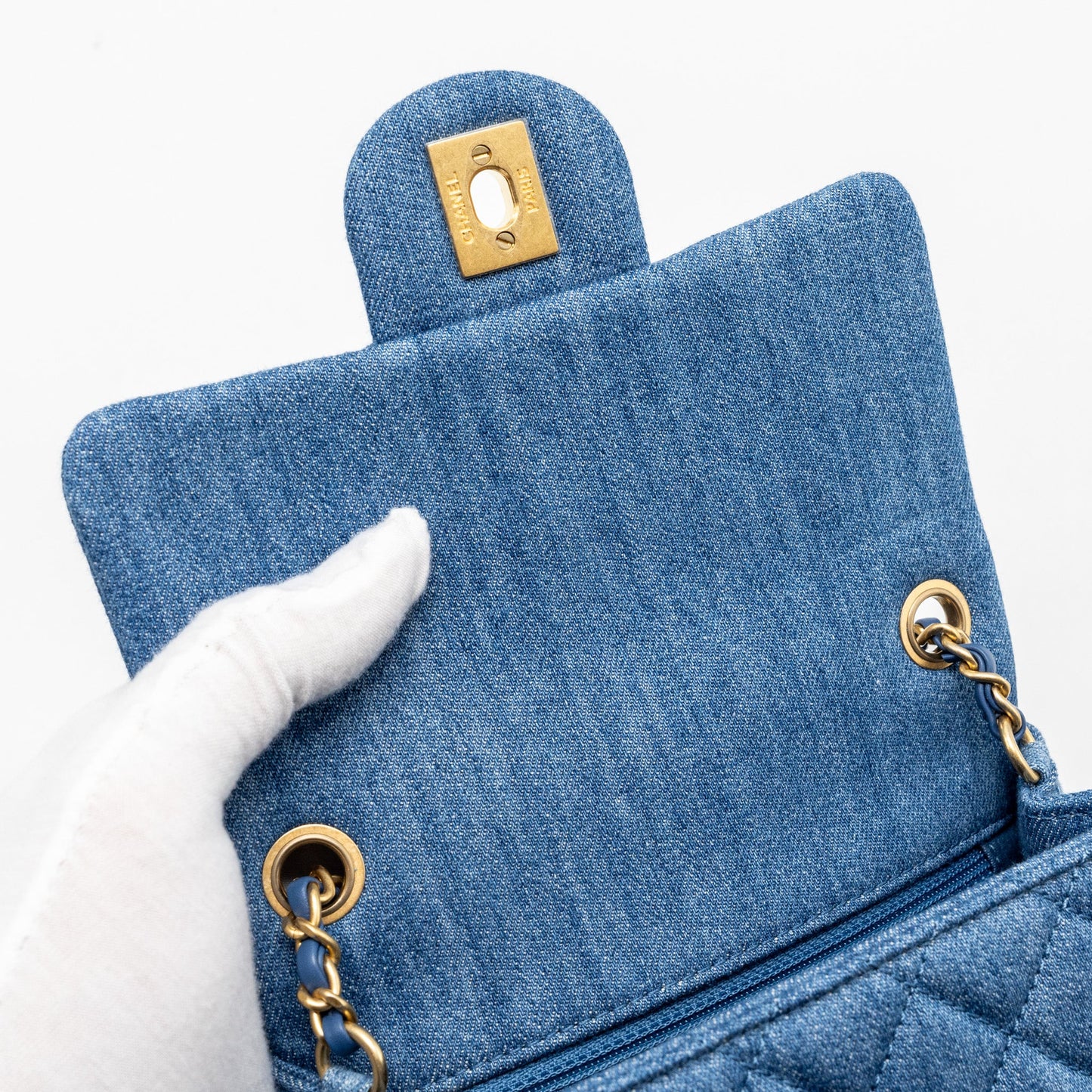 Chanel pearl crush mini square flap bag denim blue  (microchip)