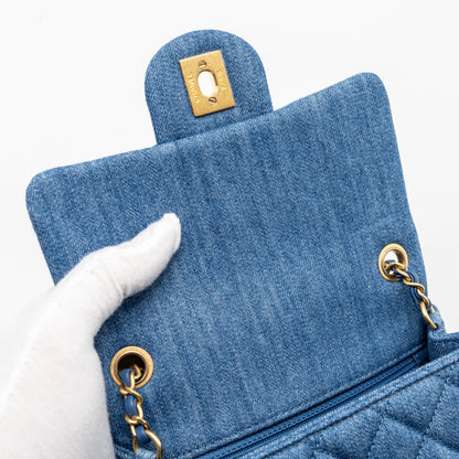 Chanel pearl crush mini square flap bag denim blue  (microchip)